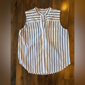 Ann Taylor Blue White Striped Sleeveless Blouse XS | Summer Work Top